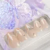 Purple nail art set, nude fake nails, glitter butterfly, silver rhinestone decoration Application Scenario